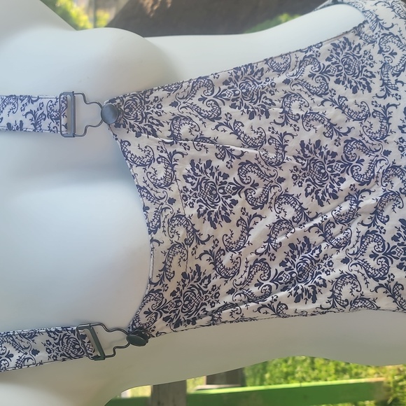 J & K large blue white heart print overalls rayon jumper jumpsuit - Picture 8 of 9